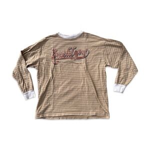 Fitz + Eddi Brooklyn Graphic Striped Long Sleeve Shirt Beige 100% Cotton